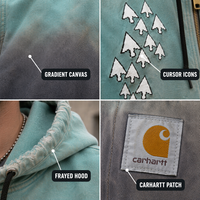 Camiseta de trabajo utilitaria para hombre, personalizada, color verde azulado, 100% algodón, lona de 430 g/m², estampado degradado, borde sin rematar, estilo canguro, transpirable, talla grande