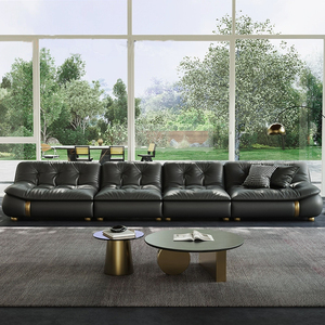 Divano a fila verticale in pelle di mucca di lusso moderno primo strato per soggiorno nero Design di fascia alta per Villa in barca a vela - Product Image 3