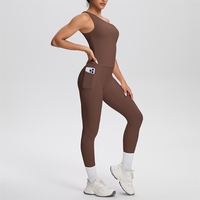Set Olahraga Tank Top Satu Bahu Model Ketat, Bahan Halus Seperti Kulit, dengan Kantong - Dua Potong untuk Lari, Fitness, dan Yoga