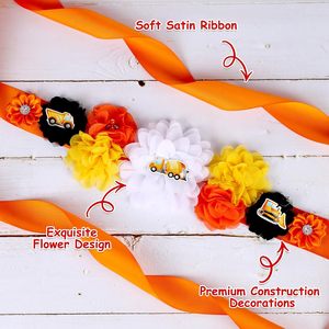 Kit de ceinture de maternité et de ceinture de ventre pour baby shower thème Construction, couleur orange, avec épingles de corsage pour future maman et future papa - Product Image 2
