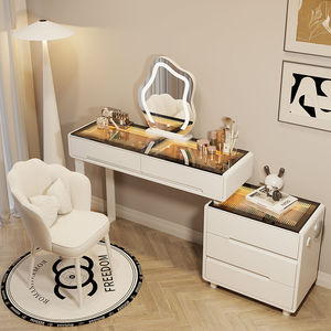 Table de toilette moderne minimaliste avec miroir <span class=keywords><strong>LED</strong></span> intelligent intégré extensible, éclairage de luxe en bois massif - Product Image 1