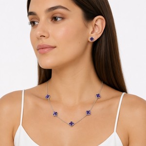 Conjunto <span class=keywords><strong>de</strong></span> Collar, Pulsera y Pendientes <span class=keywords><strong>de</strong></span> Acero Inoxidable y Titanio con Trébol <span class=keywords><strong>de</strong></span> Cuatro <span class=keywords><strong>Hojas</strong></span> <span class=keywords><strong>de</strong></span> Doble Cara, Resistente a la Decoloración, para Mujer, Elegante - Product Image 2