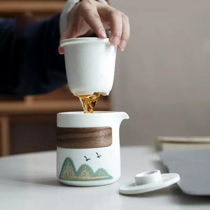 Juego de <span class=keywords><strong>teteras</strong></span> y tazas de porcelana China, juego de <span class=keywords><strong>teteras</strong></span> de viaje de cerámica con infusor, colador de China, conjunto de viaje - Product Image 4