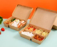 Boîte de papier kraft à compartiment Boîte de restauration en papier jetable de qualité alimentaire Conteneur à emporter pour fast-food