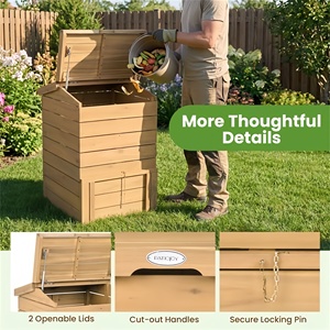<span class=keywords><strong>Composteur</strong></span> en bois, bac à compost extérieur avec couvercle rabattable et porte coulissante, bac à compost robuste pour les déchets de jardin - Product Image 6