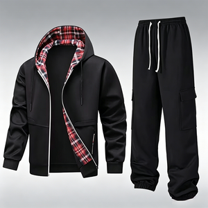 Ensemble de survêtement 2 pièces pour homme avec sweat à capuche zippé et pantalon de jogging doublé polaire, tenue de sport décontractée printemps automne - Product Image 1