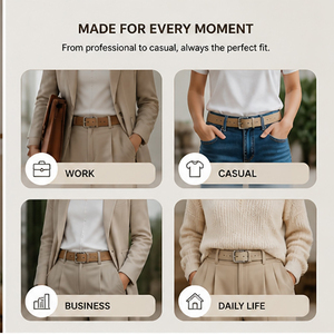 <span class=keywords><strong>Cintura</strong></span> in Vera <span class=keywords><strong>Pelle</strong></span> <span class=keywords><strong>Beige</strong></span> per Donna con Fibbia Quadrata Argento Anticato, Regolabile, Versatile per Uso Quotidiano e Moda - Product Image 3