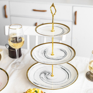 Plateau à fruits créatif en céramique, style européen, support à pâtisserie à trois étages, plateau à gâteau à double étage pour le thé de l'après-midi, salon <span class=keywords><strong>moderne</strong></span> - Product Image 4