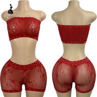 Ensemble deux pièces pour femmes, haut tube et short en strass, tenue de danse exotique pour soirée en club