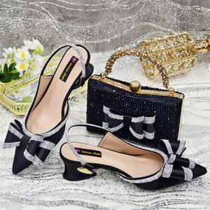 Women <strong>Evening</strong> Purse Bag Shoes Set Women's Open Back Square <strong>Heel</strong> Pointed Toe Diamond Party Wedding <strong>Sandals</strong> with Matching Bag - Product Image 2