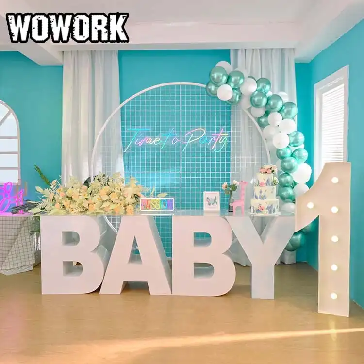 2024 WOWORK Fushun evento personalizado 1er baby shower cumpleaños decoración metal ONE Custom Letter Number Table para ideas de fiesta telones de fondo