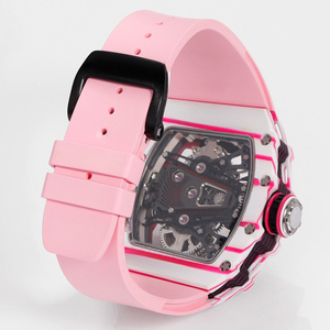 Men's Pink Carbon Fiber Tourbillon <b>Watch</b>, Tonneau-Shaped <b>Skeleton</b> <b>Automatic</b> Mechanical <b>Watch</b> - Product Image 5