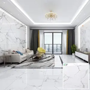 Wholesale Polished Glazed Calacatta White Marble Floor Tiles For Living Room Porcelain Flooring