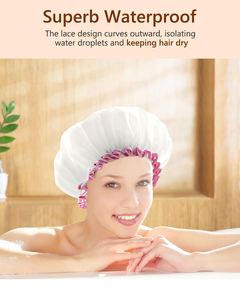 Luxury Double Layer Satin Fabric 100% Waterproof Eco-Friendly Cleaning Shower <b>Caps</b> Customizable - Product Image 3
