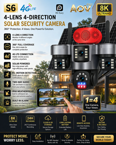 S6 Built-in Alarm 4-Lens 4G Solar Security IP Cameras <b>4K</b> AOV PTZ PIR Detection Human Auto Tracking Network <b>CCTV</b> Camera Outdoor - Product Image 6