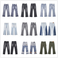 Jeans évasés vintage délavés pour hommes, streetwear hip hop, bouton de broderie, décor respirant, style de rue haute pour l'automne