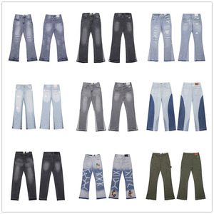 Pantalones vaqueros acampanados de corte medio para <span class=keywords><strong>hombre</strong></span>, ropa de calle lavada de Hip Hop, decoración de botones bordados, estilo de calle transpirable para otoño - Product Image 1