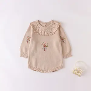 Ins sonbahar Babys giysileri bebek örme uzun kollu kazak kız işlemeli Bodysuit pamuk bahar bebek giysileri