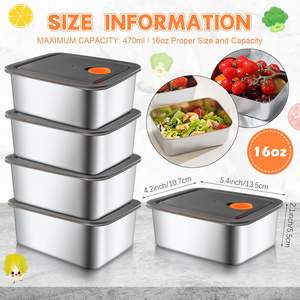 Boîtes de conservation alimentaire en acier inoxydable avec couvercles étanches, boîte à lunch bento de 16 oz pour adultes, réutilisable, lavable au lave-vaisselle, préparation des repas en déplacement - Product Image 6