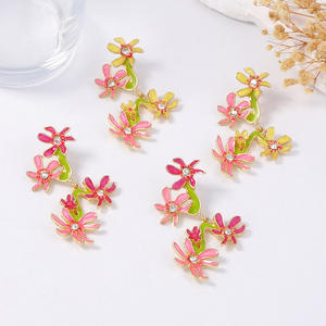 ต่างหูเพชรเซอร์คอนสีตัดกันสำหรับผู้หญิงทำจากน้ำมันผสมแบบหยดขนาดเล็ก - Product Image 3