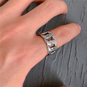 Wholesale Retro Biker Jewelry Stainless Steel <strong>Thick</strong> Cuban Chain Link Finger <strong>Rings</strong> for Men - Product Image 3