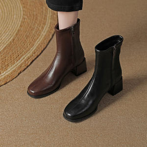 Botines de Mujer con Tacón Grueso, Punta Cuadrada, Cordones, Cómodos, Multifuncionales, de Cuero Genuino, con Diseño Retro - Product Image 3