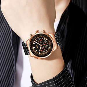 Montre chronographe de luxe pour hommes, montre-bracelet de sport en acier inoxydable, cadran tachymètre avec date, montre étanche 30M - Product Image 2