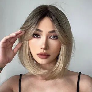 heat resistant synthetic hair bob wig short gray synthetic wig supplier peluca glueless transparent lace front wig straight