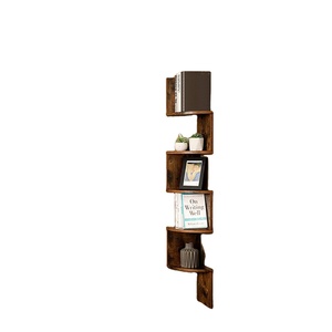 <strong>Corner</strong> Shelf 5-Tier Floating <strong>Wall</strong> Shelf With Zigzag Design <strong>Bookshelf</strong> Rustic Brown - Product Image 1