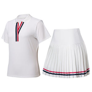 Ensemble de sport col en V à revers, manches courtes, design superposé, mini-jupe plissée, tenue de fitness séchage rapide pour l'été, la course et le tennis - Product Image 4