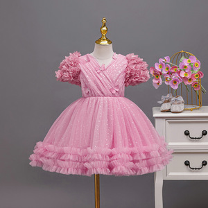 Robe de princesse pour filles, douce et agréable pour la peau, avec manches bouffantes florales 3D, décor papillon, jupe en tulle à volants scintillants, pour anniversaire et mariage - Product Image 2