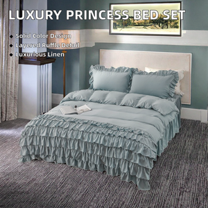 Rắn Màu Công Chúa 4-Mảnh Bộ Đồ Giường Sang Trọng Đặt Nhiều Lớp Ruffles Vua/Nữ Hoàng Váy Giường Nhật Bản Kích Thước Polyester Khách Sạn Linen Đơn Giản - Product Image 5