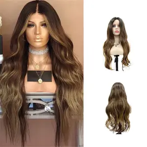 Dark Brown Ombre Curly Synthetic Wig Long Sense of Luxury Daily for Ladies 28 Inch Natural Hair Wig Kinky Curl None Lace Wigs