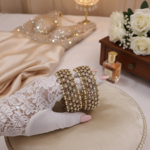 Gold Plated Crystal Stone and Pearl Bracelets <b>Set</b> Elegant Pearl <b>Bangles</b> Jewelry for Women Wedding Party Wear - Product Image 3