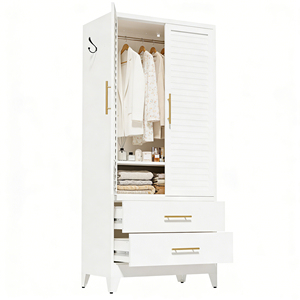 White 2-Door Metal <b>Wardrobe</b> Closet with Drawers, 71" Cold Rolled Steel Cabinet for Bedroom, <b>Small</b> Apartment, Dorm, Easy Assembly - Product Image 5