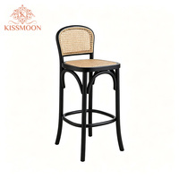 Chaise de bar moderne classique en bois et rotin noir à pieds hauts pour intérieur/extérieur, hôtel, maison, bar, mariage, banquet