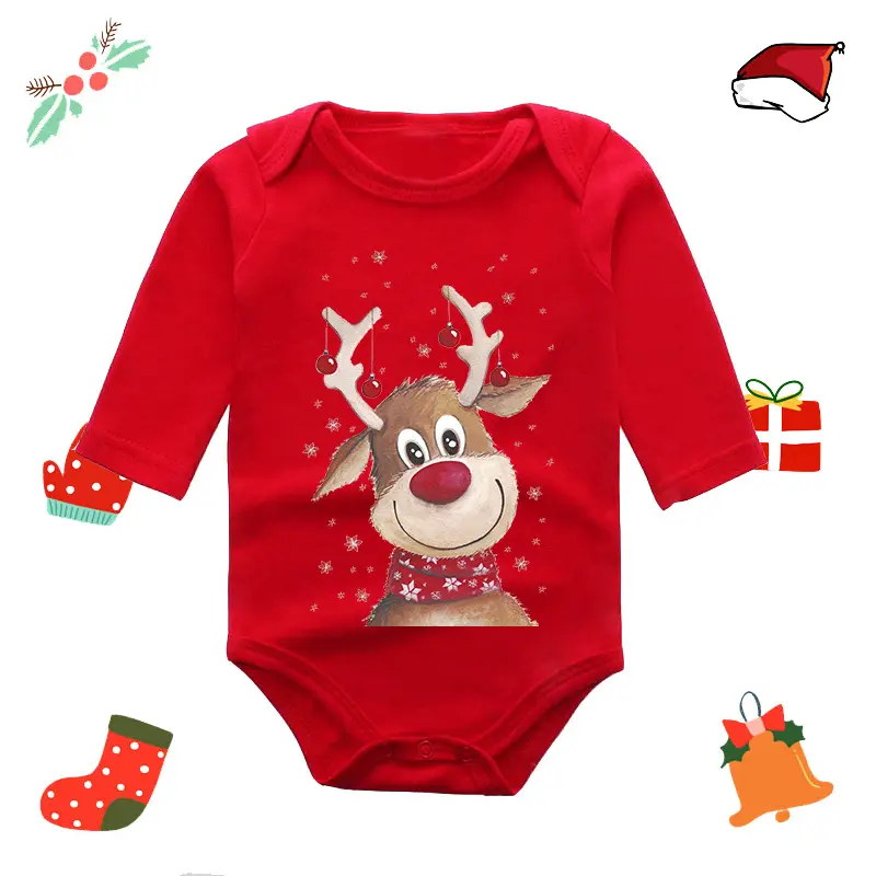 Рождественские детские комбинезоны для новорожденных, хлопковая пустая детская одежда, красные олени, индивидуальные оптовые комбинезоны для новорожденных