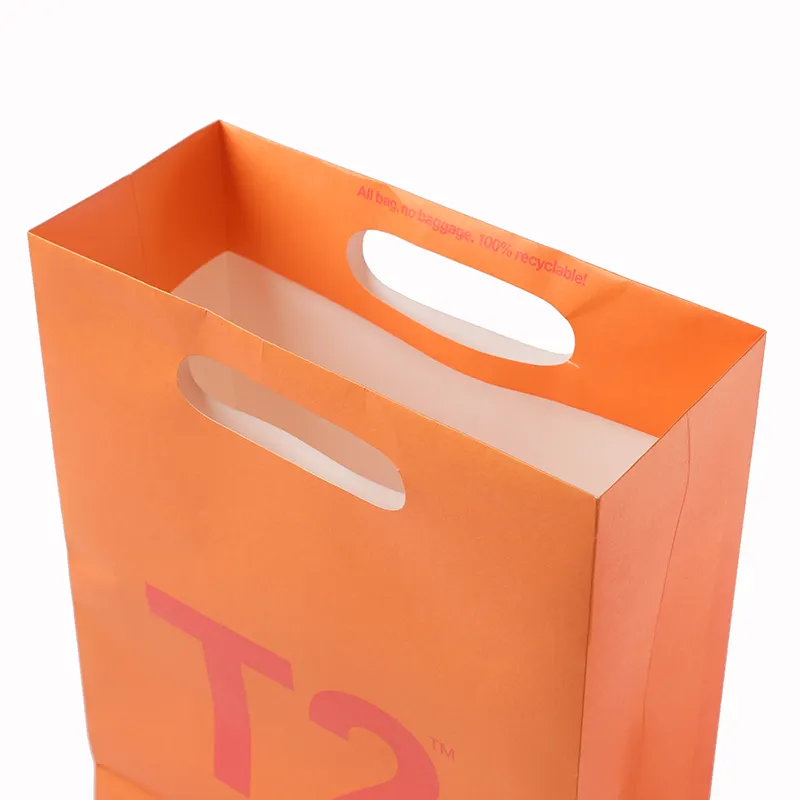 Toptan özel alışveriş kağıt torbalar kolları halat düz renk saten kurdela çanta şerit kolu Metal ipuçları ile