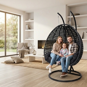 Sillón Colgante Doble Tipo <span class=keywords><strong>Huevo</strong></span> Personalizado para 2 Personas con Soporte, Mueble de Mimbre para Exteriores para Sala de Estar - Product Image 1