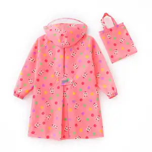 Mayrain Pink rabbit print waterproof windproof girl outdoor children's raincoat