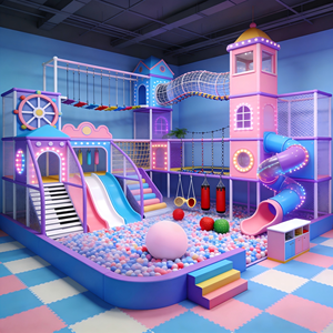 Château de jeu intérieur tout-en-un personnalisé, couleur pastel, luxueux et doux, avec fosse à balles dorée, éclairage néon, idéal pour Instagram, capacité de 50 à 100 enfants - Product Image 3