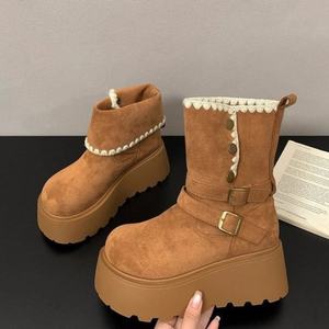 Bottines en cuir à semelles épaisses, style décontracté, offrant un confort de port comparable aux bottes de neige - Product Image 1