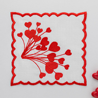 Serviettes de cocktail carrées modernes brodées à la main pour la Saint-Valentin, couleur personnalisée, 60x60cm, écologiques, durables, sous-verres