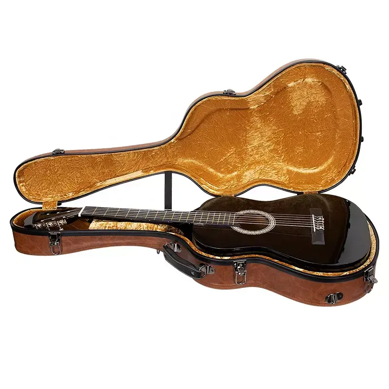 Toptan OEM siyah donanım ile 39/41 inç sert kabuk fiberglas malzeme koruma için gitar kılıfı gitar kutusu sert çanta