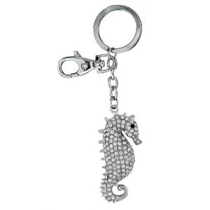 Porte-clés hippocampe en cristal, pendentif en strass argenté pour femmes et hommes, accessoire de sac - Product Image 1