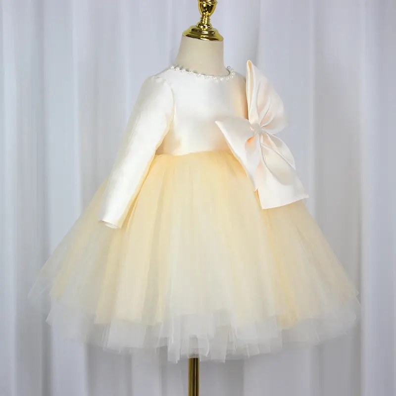 Grosir Hadiah Gaya Korea, Desain Manik-manik Pakaian Anak-anak Balita Perempuan Ikatan Simpul Gaun Kasual Butik Gaun Anak-anak/