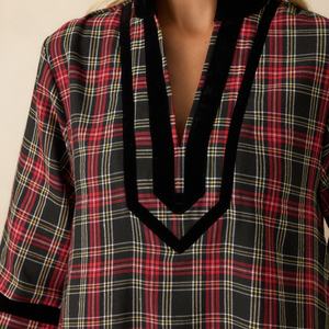 Vestido Casual de Mujer al por Mayor Personalizable con Detalle de Terciopelo y Mangas Cortas a Cuadros - Product Image 2