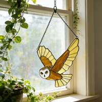 Vente flash - Ornement suspendu en verre coloré Art Déco en forme de hibou, fait main, décoration colorée pour la maison, cadeau d'anniversaire, en stock, vente en gros