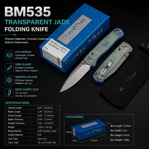 มีดพับ BM535 Bugout รุ่นสั่งทำพิเศษ ทำจากเหล็กกล้าไร้สนิม S30V ด้ามจับ G10 สีหยกใส สำหรับกิจกรรมกลางแจ้ง ตั้งแคมป์ เอาตัวรอด EDC ของขวัญจากโรงงาน - Product Image 1