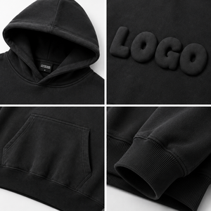 เสื้อฮู้ดพิมพ์ลายพัฟฟ์แบบกำหนดเอง 500GSM ผ้าฝ้าย 80% โพลีเอสเตอร์ 20% ผ้าฟลีซหนานุ่มทรงโอเวอร์ไซส์ ผู้ผลิตเสื้อผ้าสั่งทำ - Product Image 2